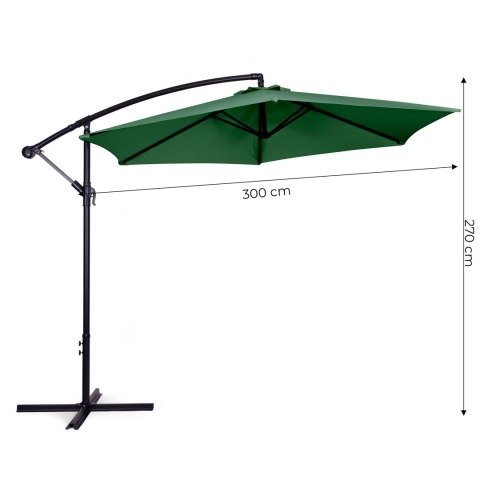 Parasol ogrodowy duży na wysięgniku składany 3 m 6 żeber zielony MultiGarden MultiGarden Parasol ogrodowy duży na wysięgniku składany 3 m 6 żeber zielony MultiGarden MultiGarden