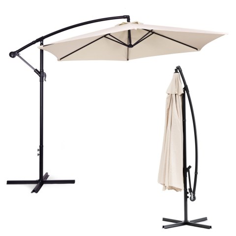 Parasol ogrodowy duży na wysięgniku składany 3 m beżowy 6 żeber MultiGarden MultiGarden Parasol ogrodowy duży na wysięgniku składany 3 m beżowy 6 żeber MultiGarden MultiGarden