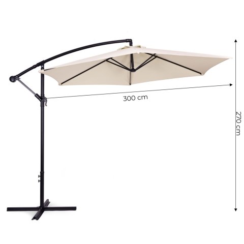 Parasol ogrodowy duży na wysięgniku składany 3 m beżowy 6 żeber MultiGarden MultiGarden Parasol ogrodowy duży na wysięgniku składany 3 m beżowy 6 żeber MultiGarden MultiGarden