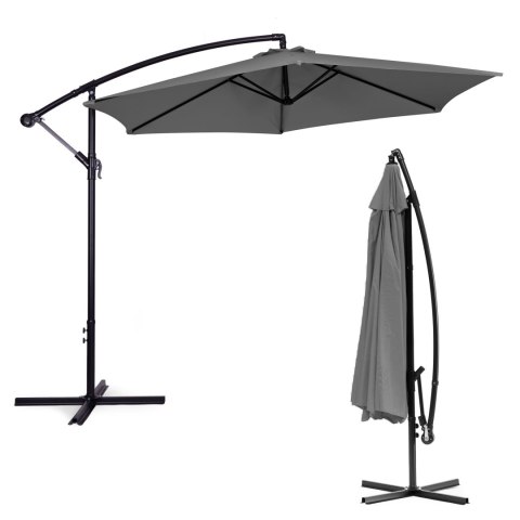 Parasol ogrodowy duży na wysięgniku składany 3 m szary 6 żeber MultiGarden MultiGarden Parasol ogrodowy duży na wysięgniku składany 3 m szary 6 żeber MultiGarden MultiGarden