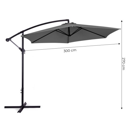 Parasol ogrodowy duży na wysięgniku składany 3 m szary 6 żeber MultiGarden MultiGarden Parasol ogrodowy duży na wysięgniku składany 3 m szary 6 żeber MultiGarden MultiGarden