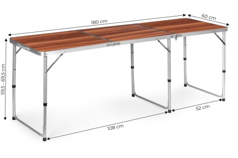 Stolik turystyczny stół składany kemping brązowy blat 180x60 cm MultiGarden MultiGarden Stolik turystyczny stół składany kemping brązowy blat 180x60 cm MultiGarden MultiGarden