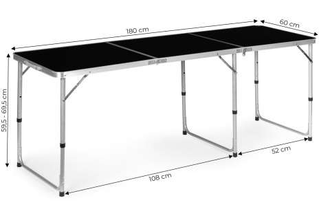 Stolik turystyczny stół składany kemping czarny blat 180x60 cm MultiGarden MultiGarden Stolik turystyczny stół składany kemping czarny blat 180x60 cm MultiGarden MultiGarden