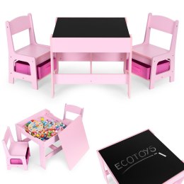 Zestaw mebli dla dzieci stolik + 2 krzesła tablica kredowa różowy ECOTOYS ECOTOYS