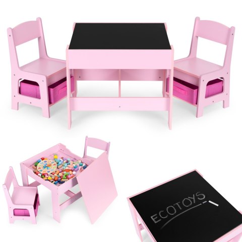 Zestaw mebli dla dzieci stolik + 2 krzesła tablica kredowa różowy ECOTOYS ECOTOYS Zestaw mebli dla dzieci stolik + 2 krzesła tablica kredowa różowy ECOTOYS ECOTOYS