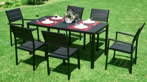 Stół ogrodowy 6-osobowy 156x78 cm polywood meble na taras czarny ModernHome Stół ogrodowy 6-osobowy 156x78 cm polywood meble na taras czarny ModernHome