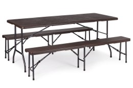 Zestaw cateringowy stół bankietowy 180 cm + 2 ławki brąz ModernHome ModernHome
