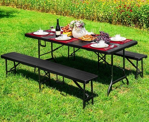 Zestaw cateringowy stół bankietowy 180 cm + 2 ławki brąz ModernHome ModernHome Zestaw cateringowy stół bankietowy 180 cm + 2 ławki brąz ModernHome ModernHome