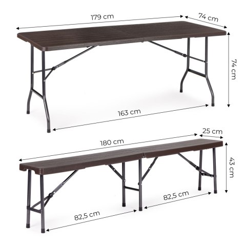 Zestaw cateringowy stół bankietowy 180 cm + 2 ławki brąz ModernHome ModernHome Zestaw cateringowy stół bankietowy 180 cm + 2 ławki brąz ModernHome ModernHome